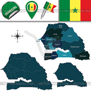 Map of Senegal with Named Regions - vector clipart