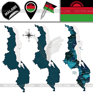 Map of Malawi with Named Districts - vector clip art