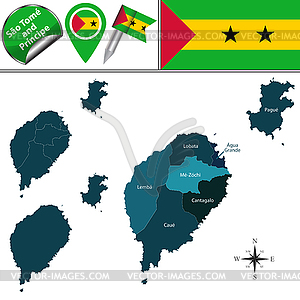 Map of Sao Tome and Principe with Named Districts - vector image