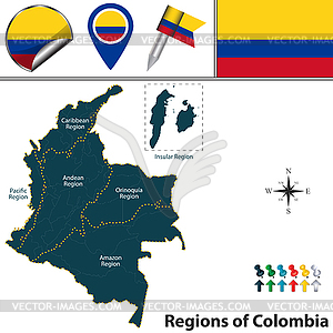 Map of Colombia with Natural Regions - royalty-free vector image