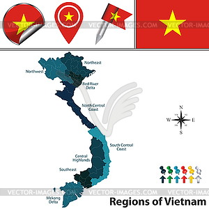 Map of Vietnam with Regions - vector EPS clipart