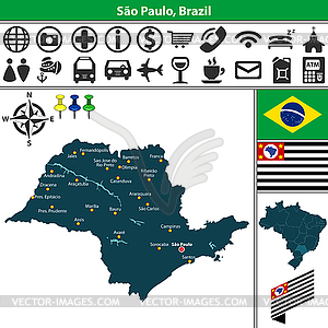 Map of Sao Paulo, Brazil - vector clipart