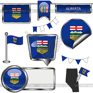 Glossy icons with flag of province Alberta - vector image