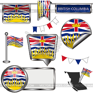 Glossy icons with flag of province British Columbia - vector image