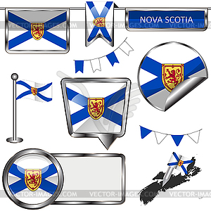 Glossy icons with flag of province Nova Scotia - vector image