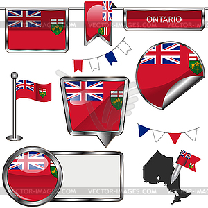 Glossy icons with flag of province Ontario - royalty-free vector clipart