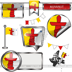 Glossy icons with flag of province Nunavut - vector image