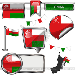 Glossy icons with flag of Oman - vector clipart