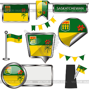 Glossy icons with flag of province Saskatchewan - vector clipart / vector image