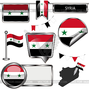 Glossy icons with flag of Syria - vector image