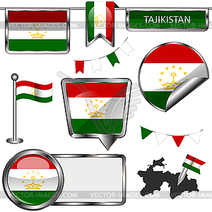 Glossy icons with flag of Tajikistan - vector clipart