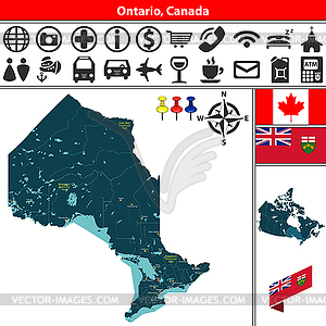 Онтарио с городами, Канада - векторный графический клипарт