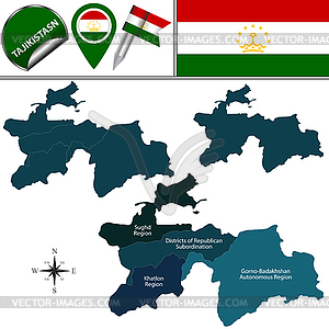 Map of Tajikistan with Regions - vector image