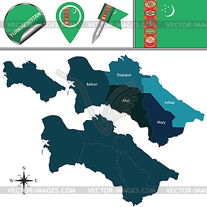 Map of Turkmenistan with Districts - vector clip art