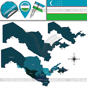 Карта Узбекистана с регионами - векторное изображение EPS
