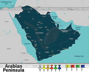 Map of Arabian Peninsula - color vector clipart