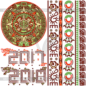 Aztec Calendar with Ornaments - vector clipart