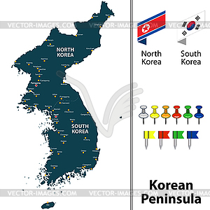 Map of Korean Peninsula - vector clipart
