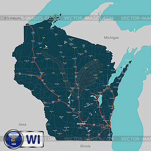 Map of state Wisconsin, USA - vector EPS clipart