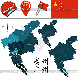 Map of Guangzhou with divisions - vector clipart