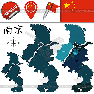 Map of Nanjing with divisions - vector clipart