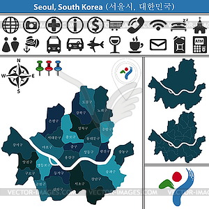 Map of Seoul with Districts - vector image