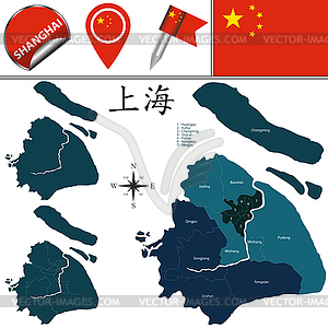 Карта Шанхая с районами - клипарт в векторе