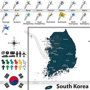 Map of South Korea with Divisions - vector image