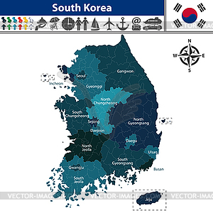 Map of South Korea with Counties - vector clip art