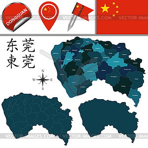 Map of Dongguan with divisions - vector clip art
