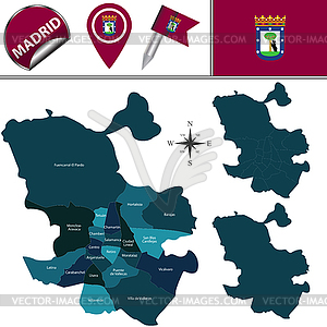 Map of Madrid with Districts - vector clipart