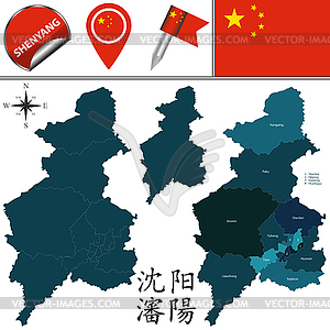 Map of Shenyang with divisions - vector clipart