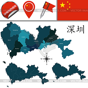 Map of Shenzhen with Divisions - vector clipart