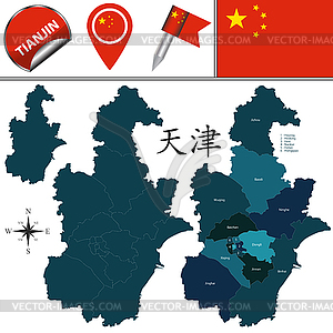 Map of Tianjin with Divisions - vector image