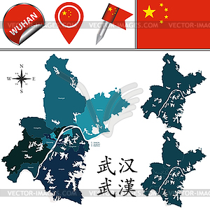 Map of Wuhan with divisions - vector image