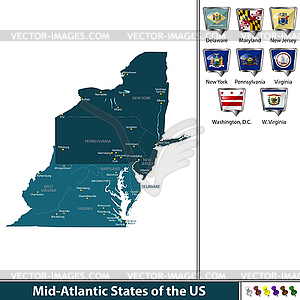 Mid Atlantic States of United States - color vector clipart