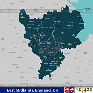 East Midlands, United Kingdom - vector image