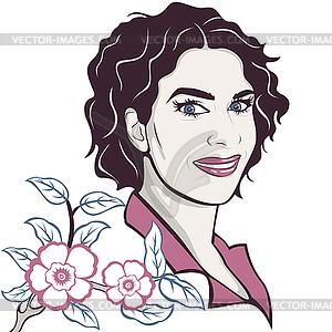 Beautiful woman face with flowers - vector clipart