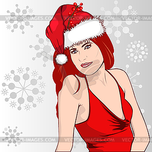 Beautiful woman in Santa hat - vector image