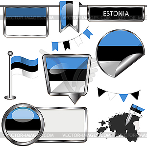 Glossy icons with flag of Estonia - vector EPS clipart