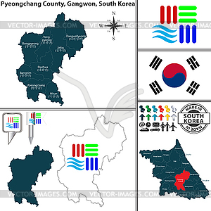 Pyeongchang County in Gangwon, South Korea - vector image