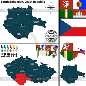 Карта Южной Чехии, Чехия - векторный клипарт