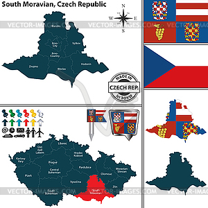 Карта Южной Моравии, Чехия - векторное изображение