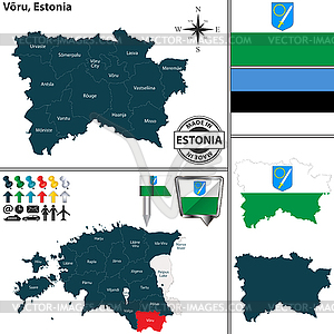 Map of Voru, Estonia - vector clip art