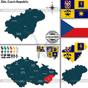 Map of Zlin, Czech Republic - vector clipart