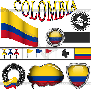 Glossy icons with flag of Colombia - vector clipart