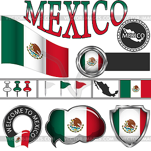 Glossy icons with flag of Mexico - vector clipart