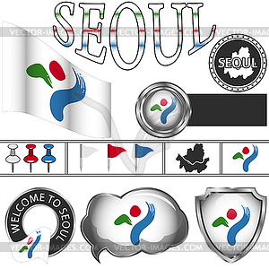 Glossy icons with flag of Seoul - vector clip art