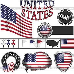 Glossy icons with flag of United states - royalty-free vector clipart