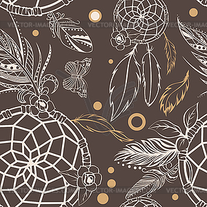 Seamless Pattern with Dream Catcher - vector image